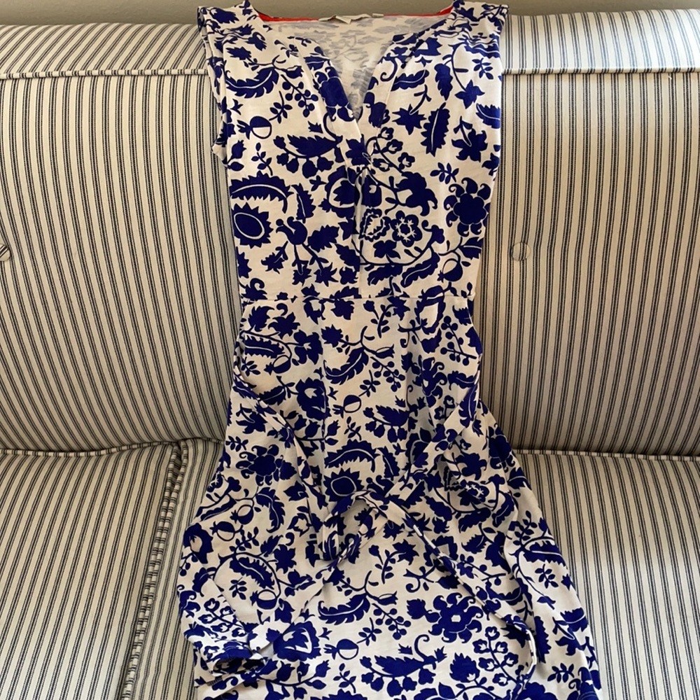 Boden Blue and White Tie-waist Dress with Pockets